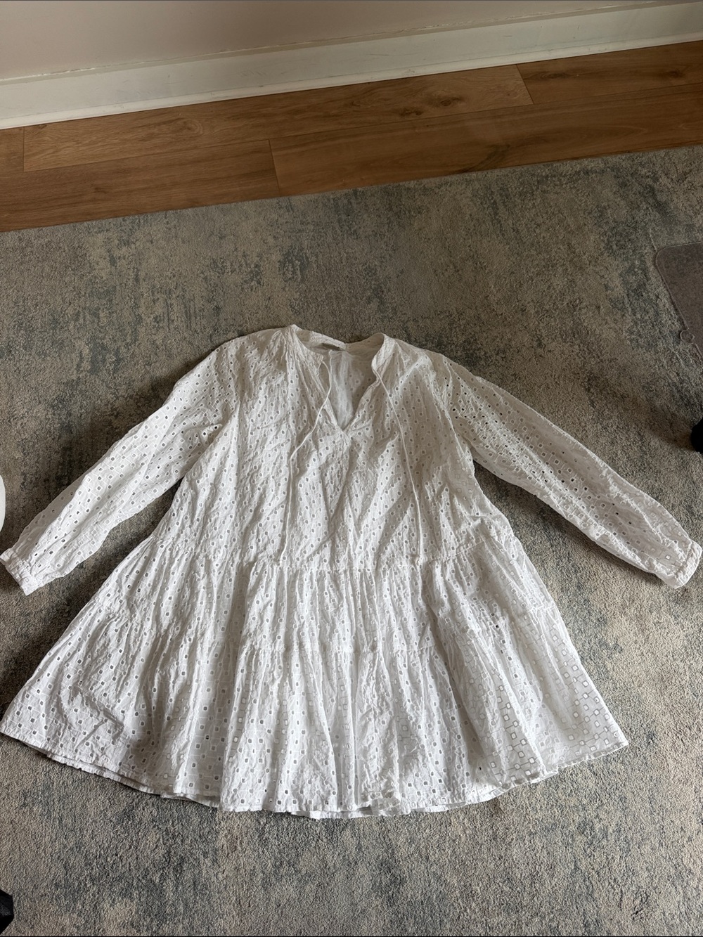 ASOS White Eyelet Tiered Long-Sleeve Kids Dress